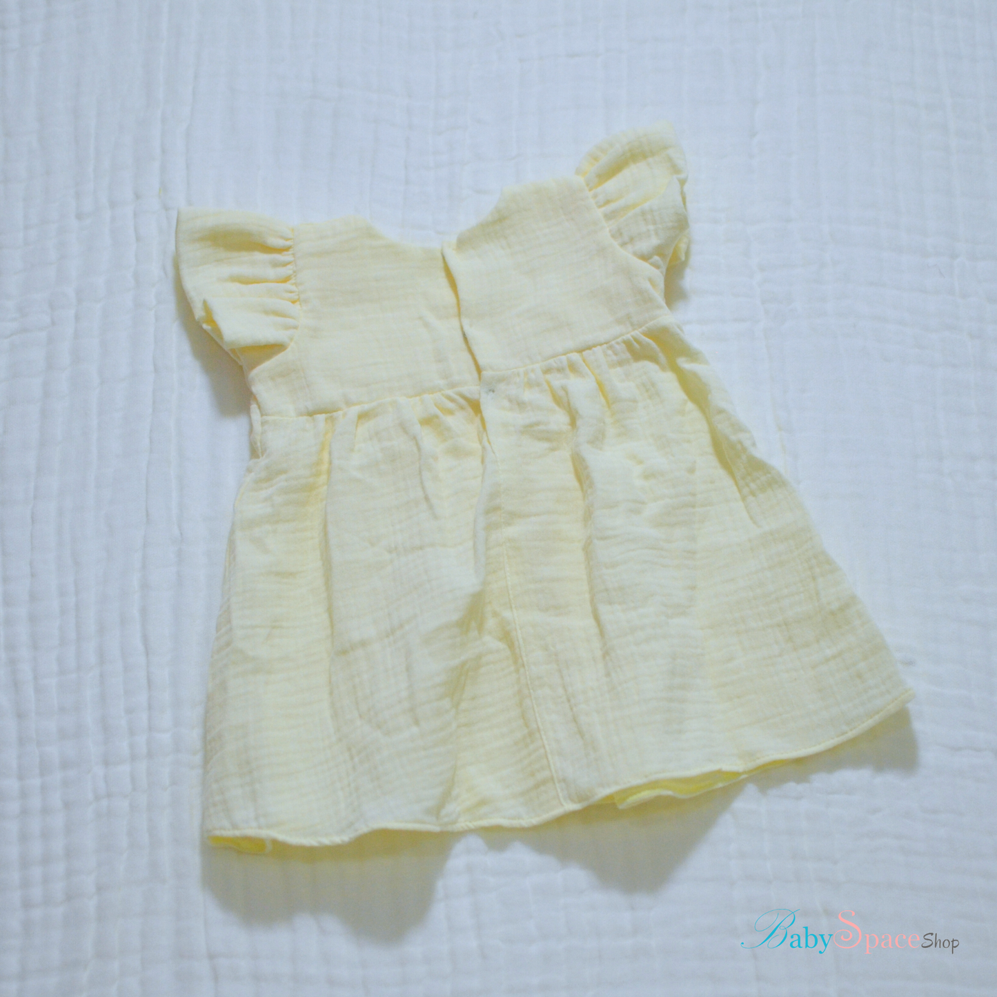 Handmade Muslin Printed Baby Dress - 3 to 6 months (Yellow)