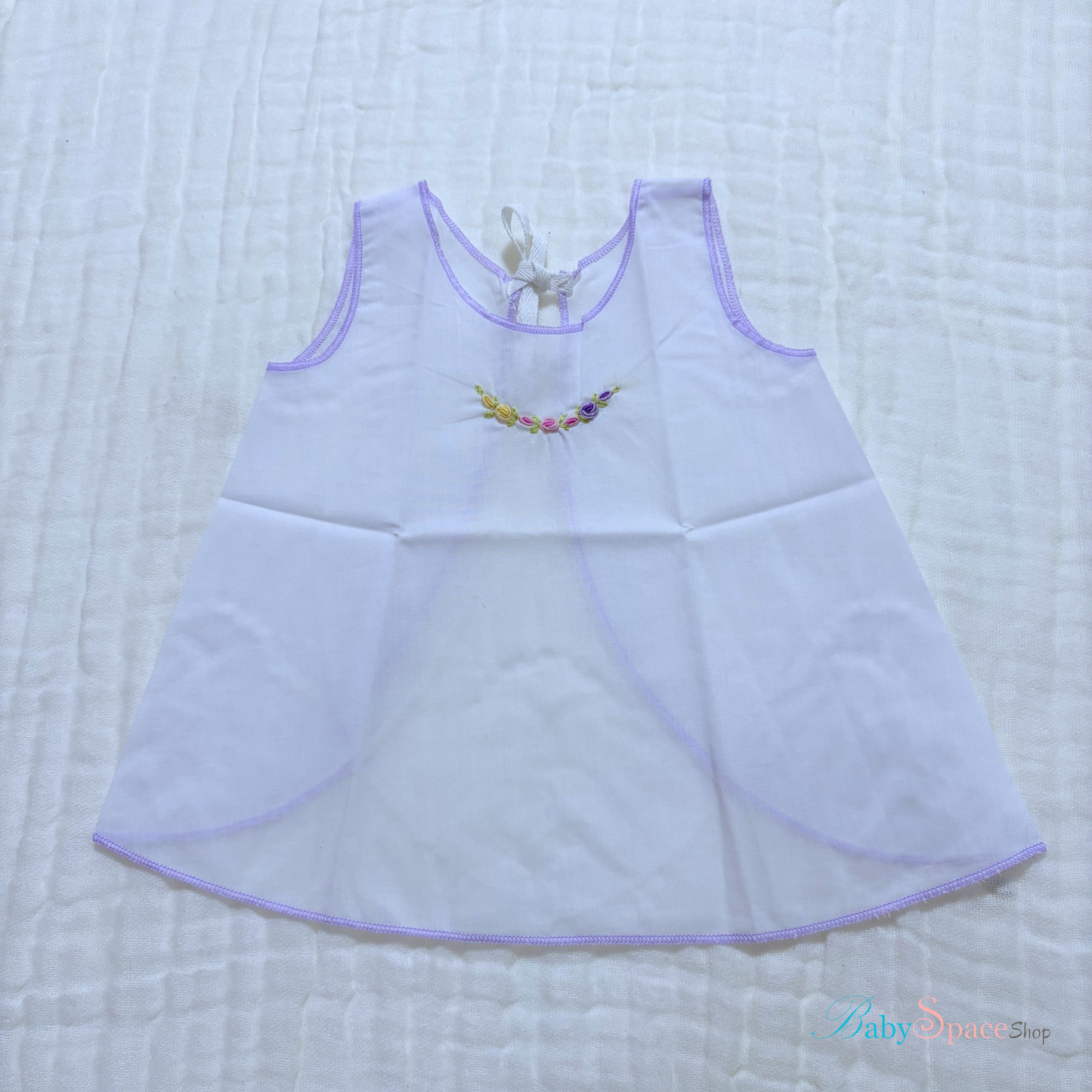 Handmade Newborn Shirt/Dress - Muslin Purple Border