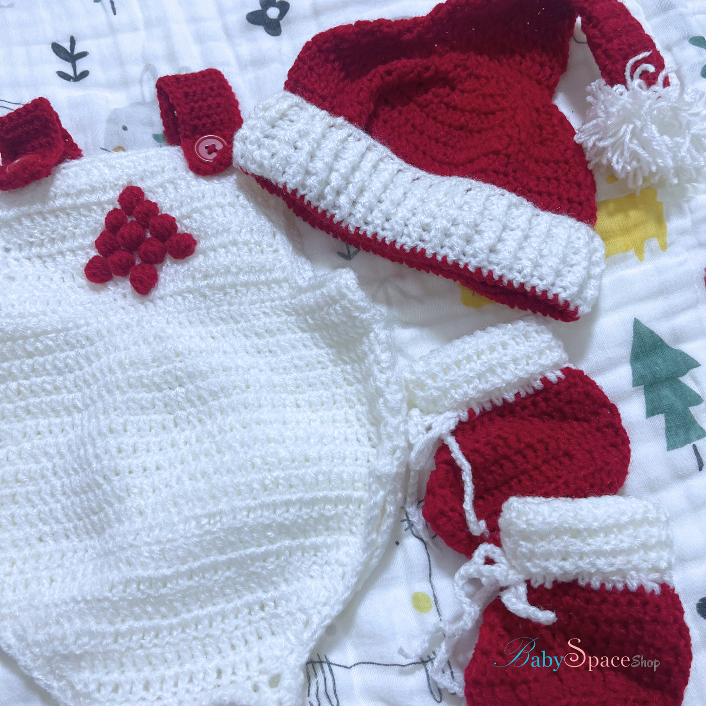 Christmas Crochet Suit, Hat, Socks Set 0 to 3 month