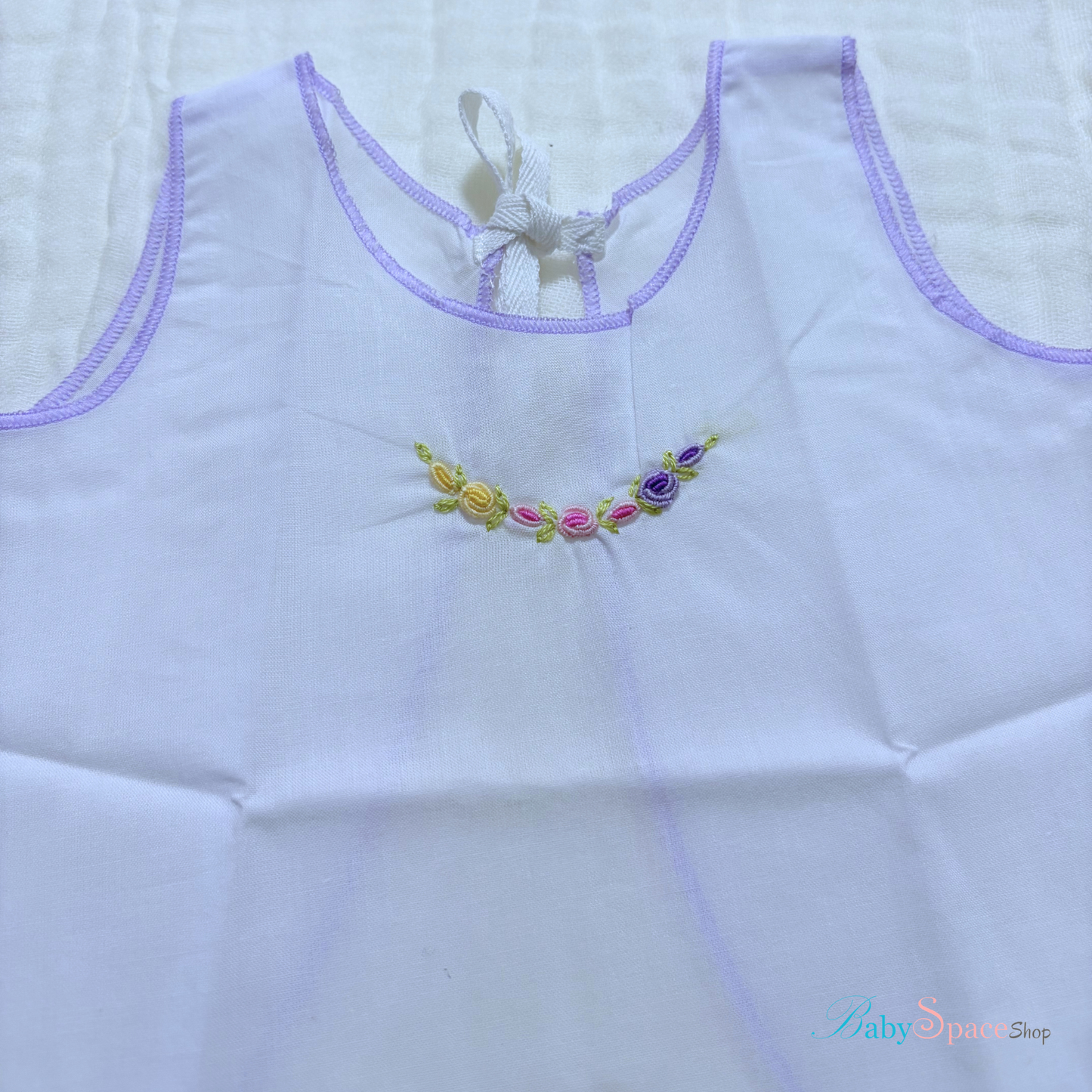 Handmade Newborn Shirt/Dress - Muslin Purple Border