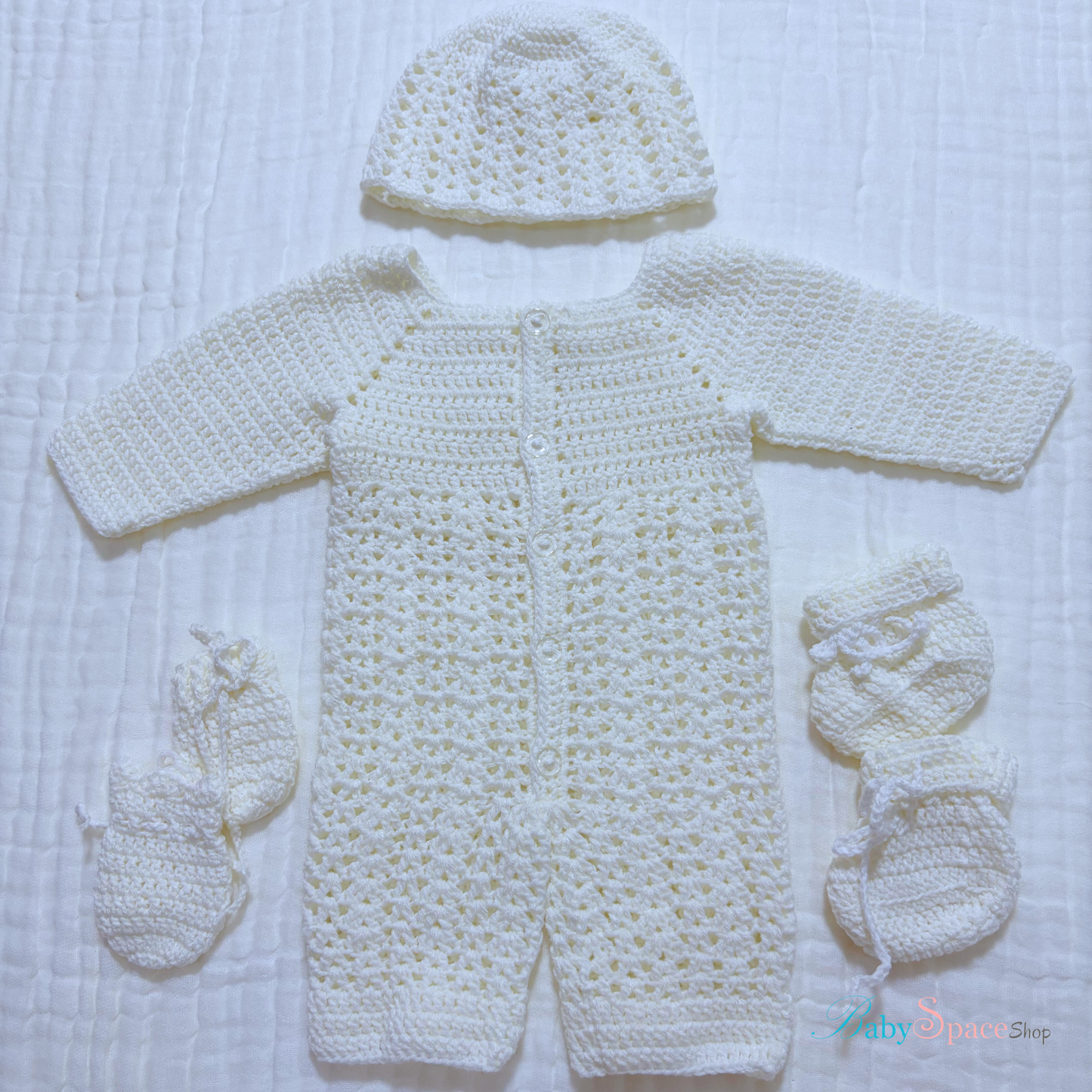 Crochet Baby Ful Body Suit With Hat and Socks - 0 to 3 Month