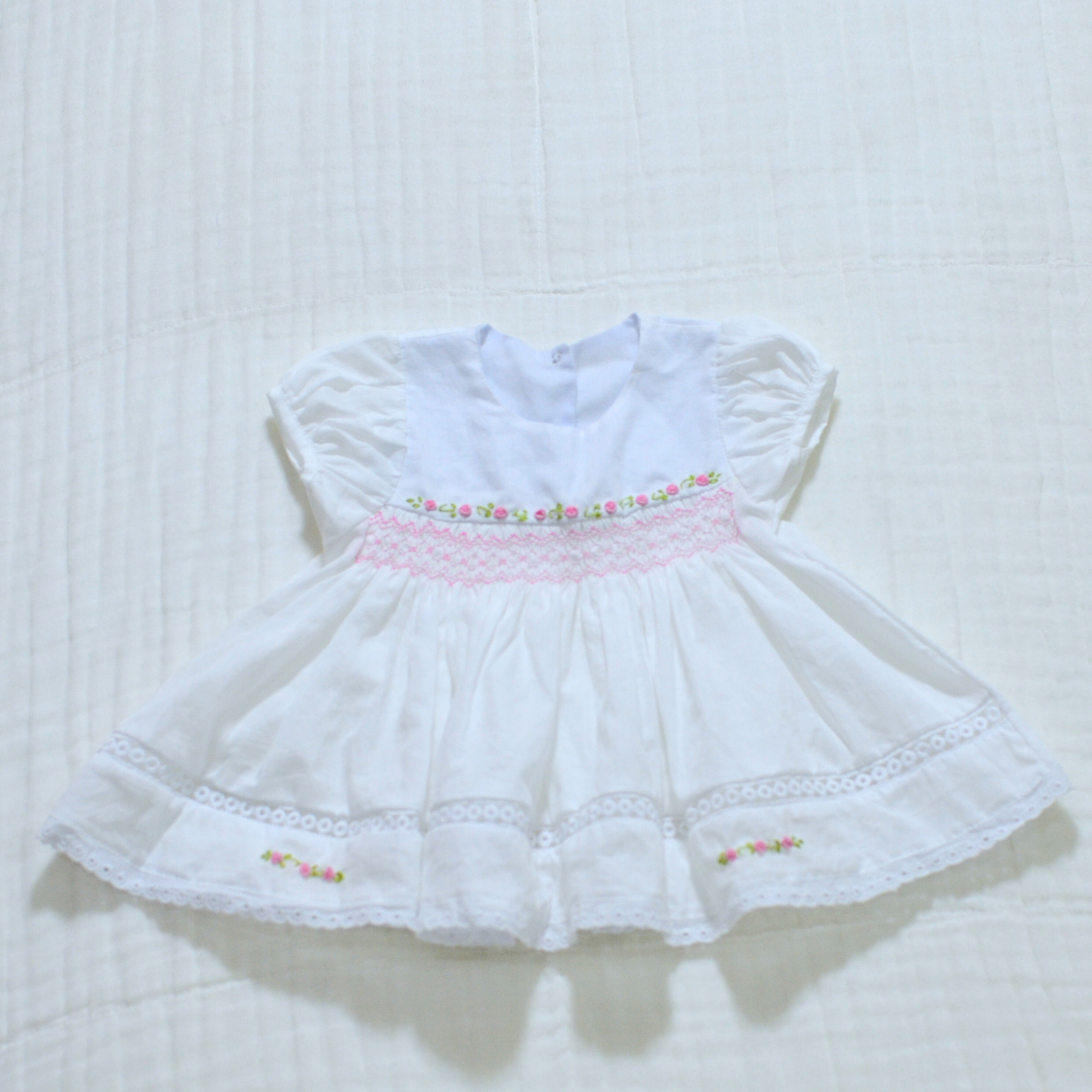 Handmade Smocked Baby Dress Cotton 3  Size - White