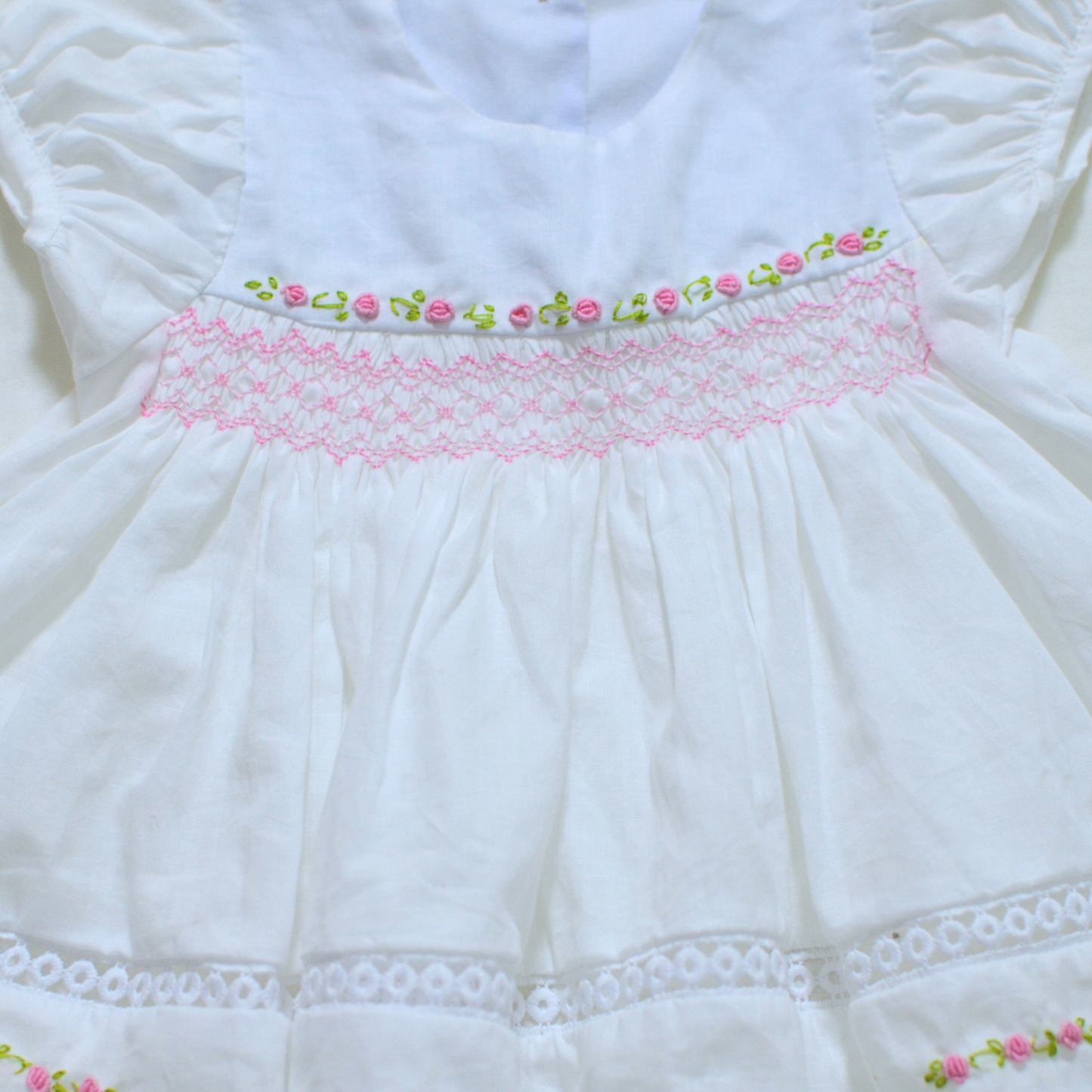 Handmade Smocked Baby Dress Cotton 3  Size - White