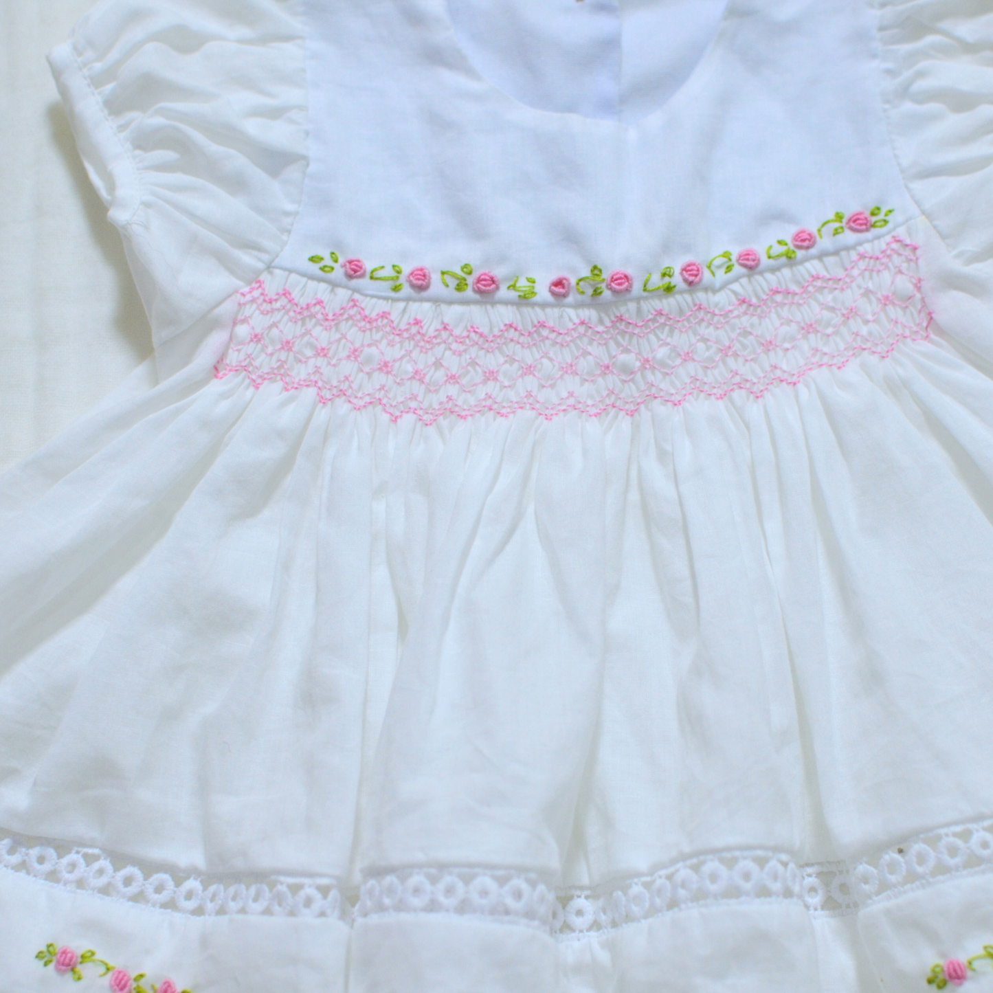 Handmade Smocked Baby Dress Cotton 3  Size - White