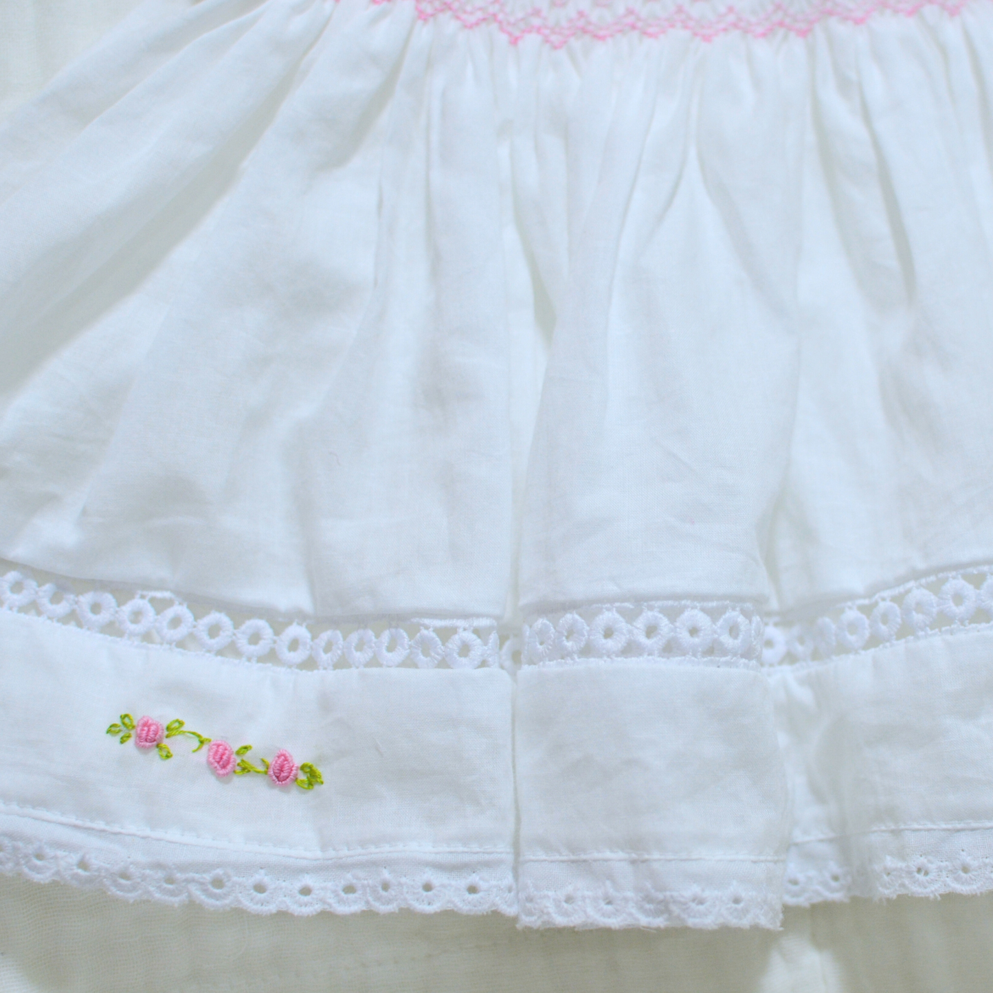 Handmade Smocked Baby Dress Cotton 3  Size - White