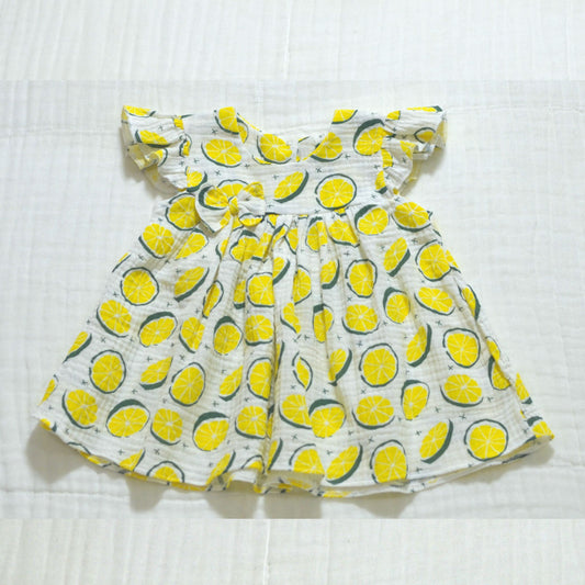 Handmade Muslin Printed Baby Dress - 3 to 6 months
