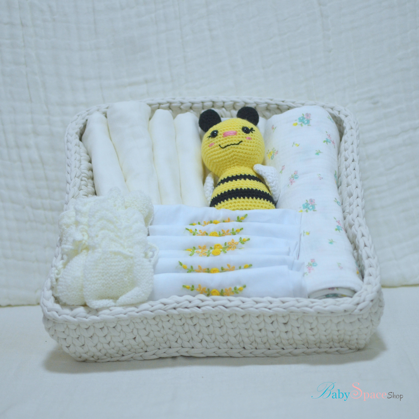 Crochet Basket Baby Hamper Gift - Bee