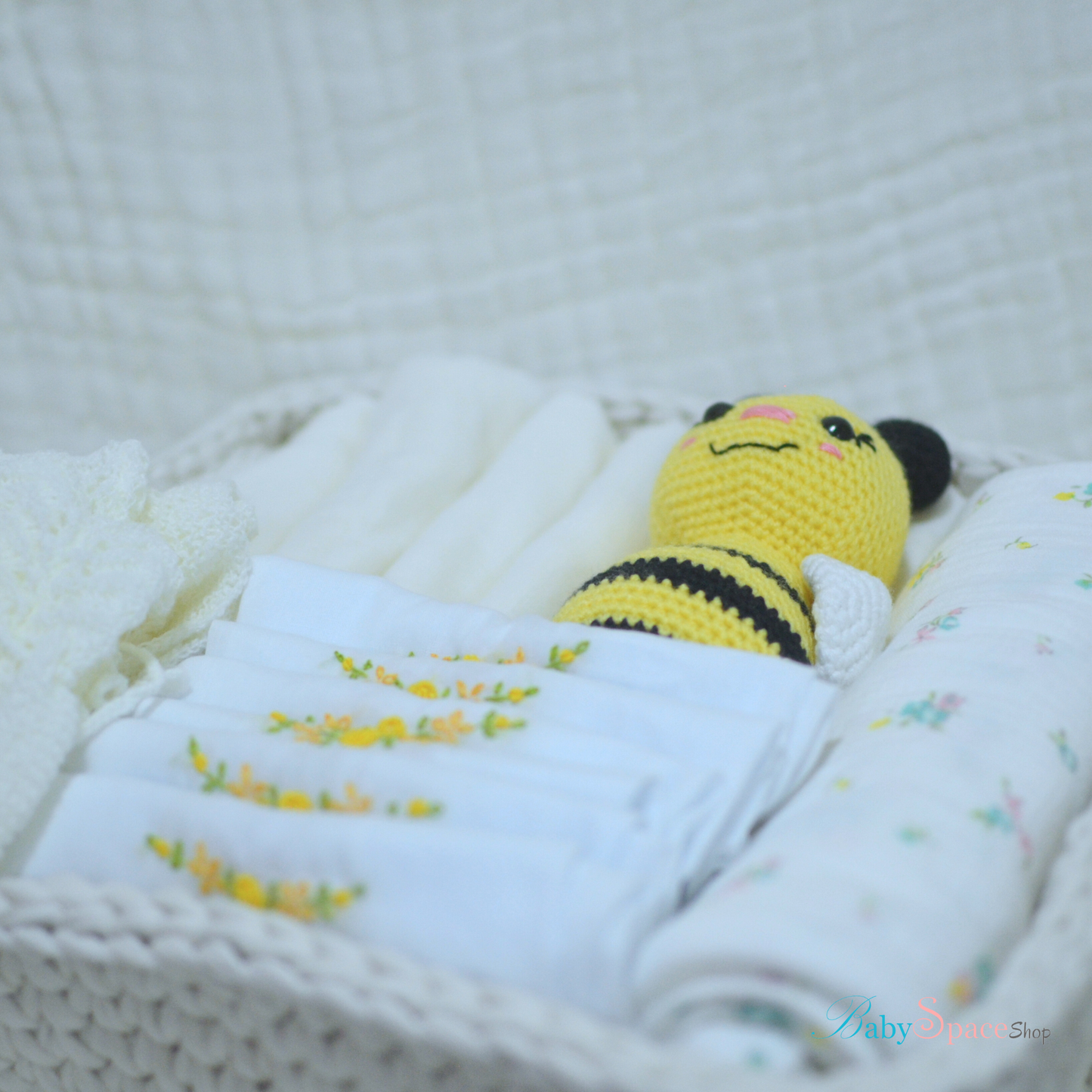 Crochet Basket Baby Hamper Gift - Bee