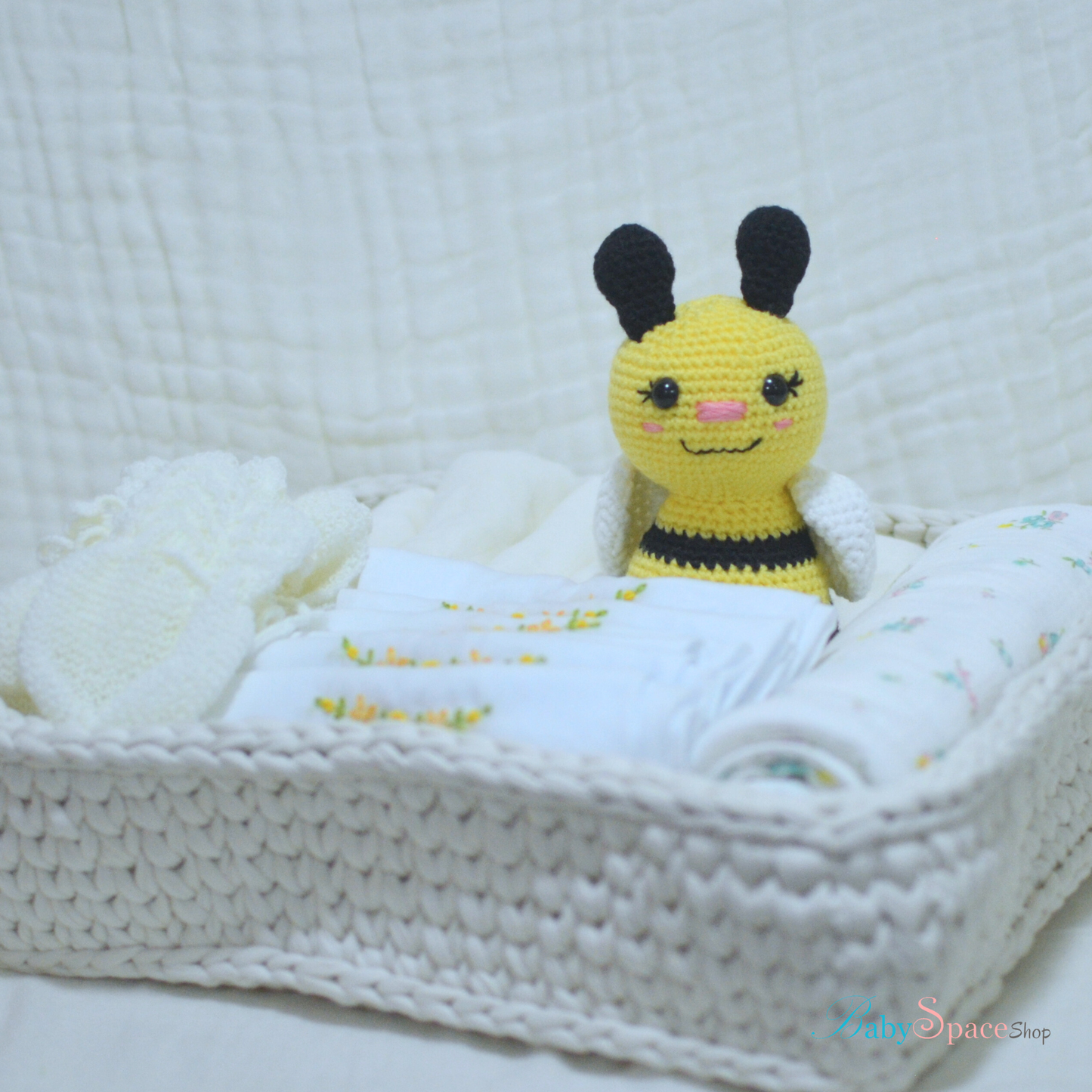 Crochet Basket Baby Hamper Gift - Bee