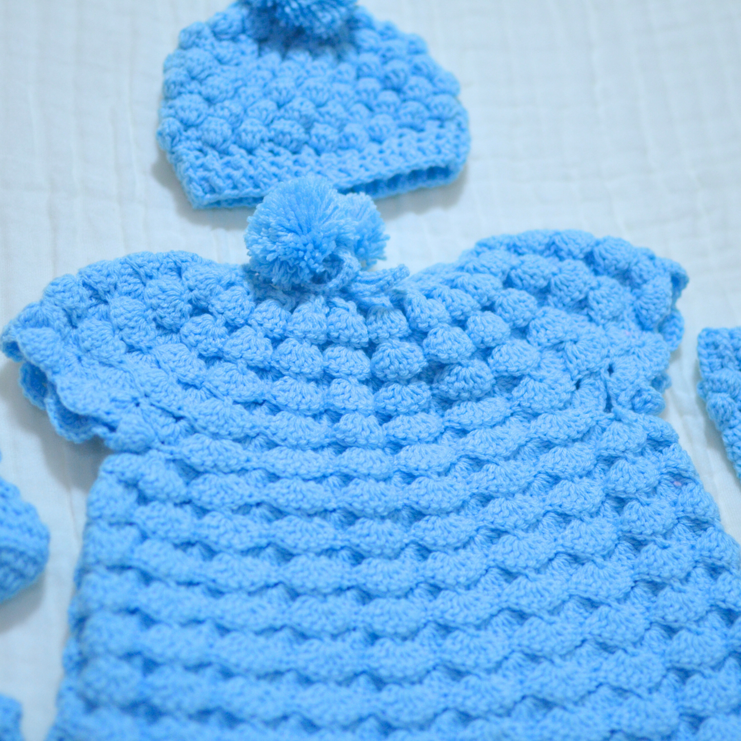 Crochet Suit, Hat  Mittens and Socks - 0 to 3 Month (Tied at back)