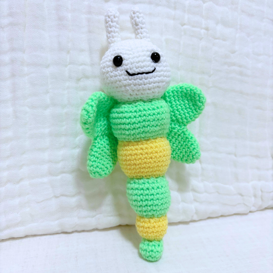 Handmade Crochet Rattle Green Butterfly