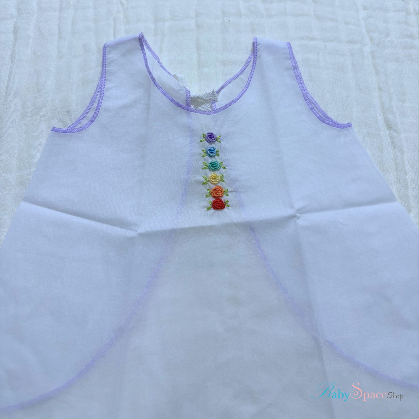 Handmade Newborn Shirt/Dress - Muslin Purple Border
