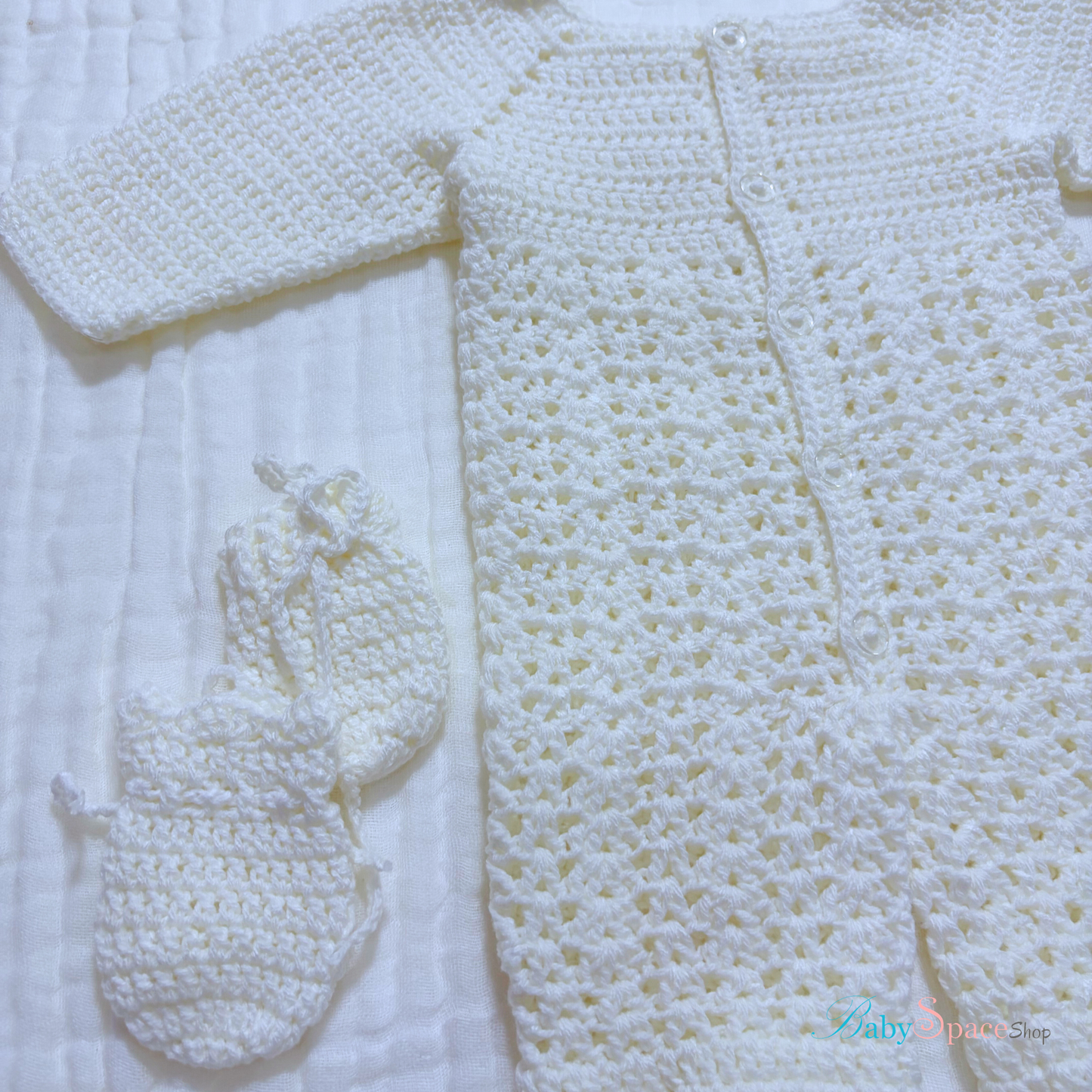 Crochet Baby Ful Body Suit With Hat and Socks - 0 to 3 Month