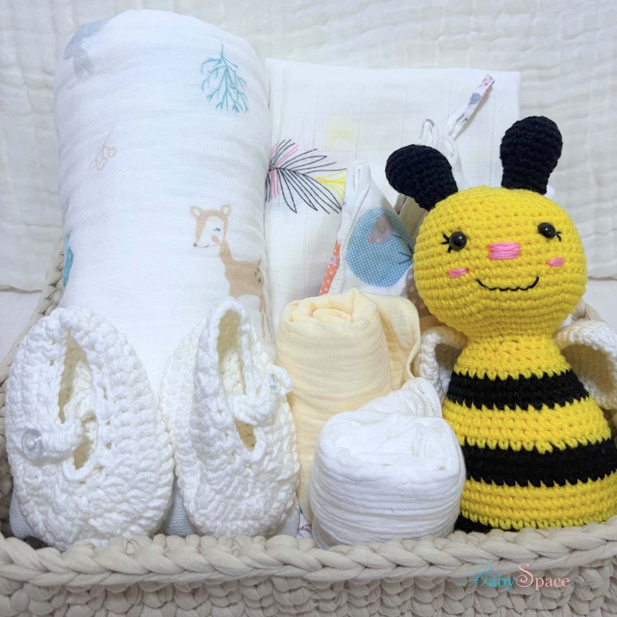 Crochet Basket Baby Hamper Gift - Bee II