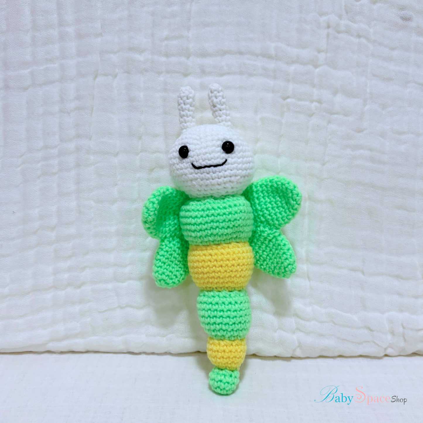 Handmade Crochet Rattle Green Butterfly