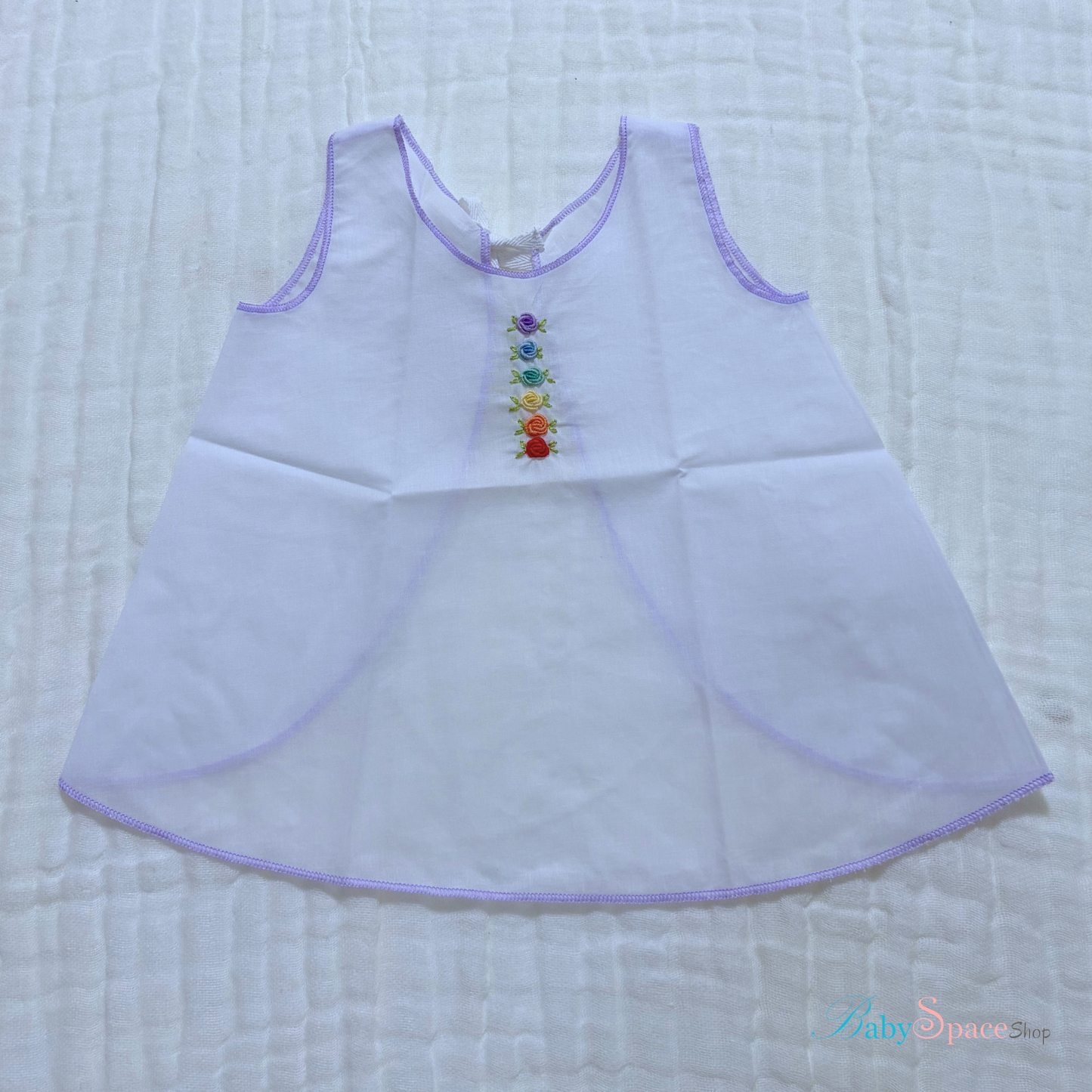 Handmade Newborn Shirt/Dress - Muslin Purple Border
