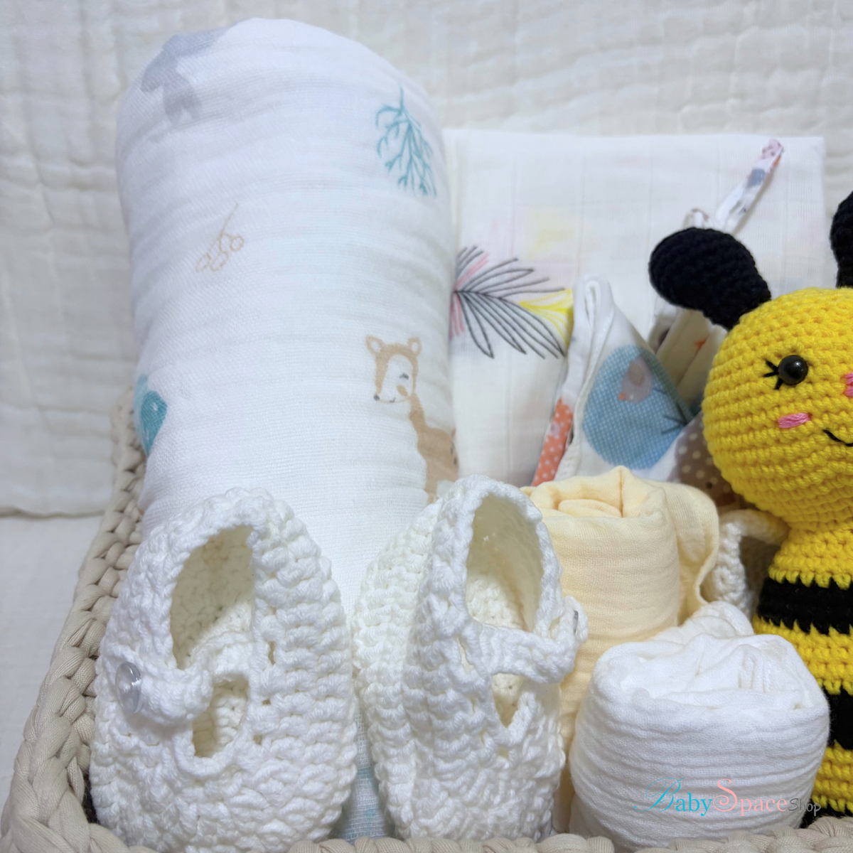Crochet Basket Baby Hamper Gift - Bee II