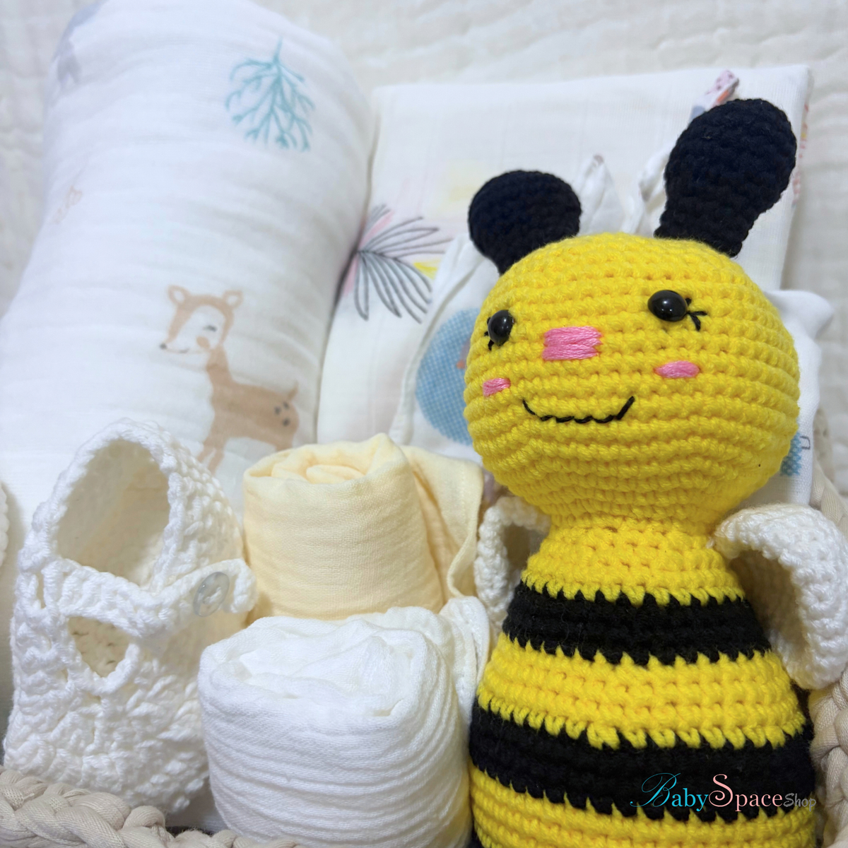 Crochet Basket Baby Hamper Gift - Bee II