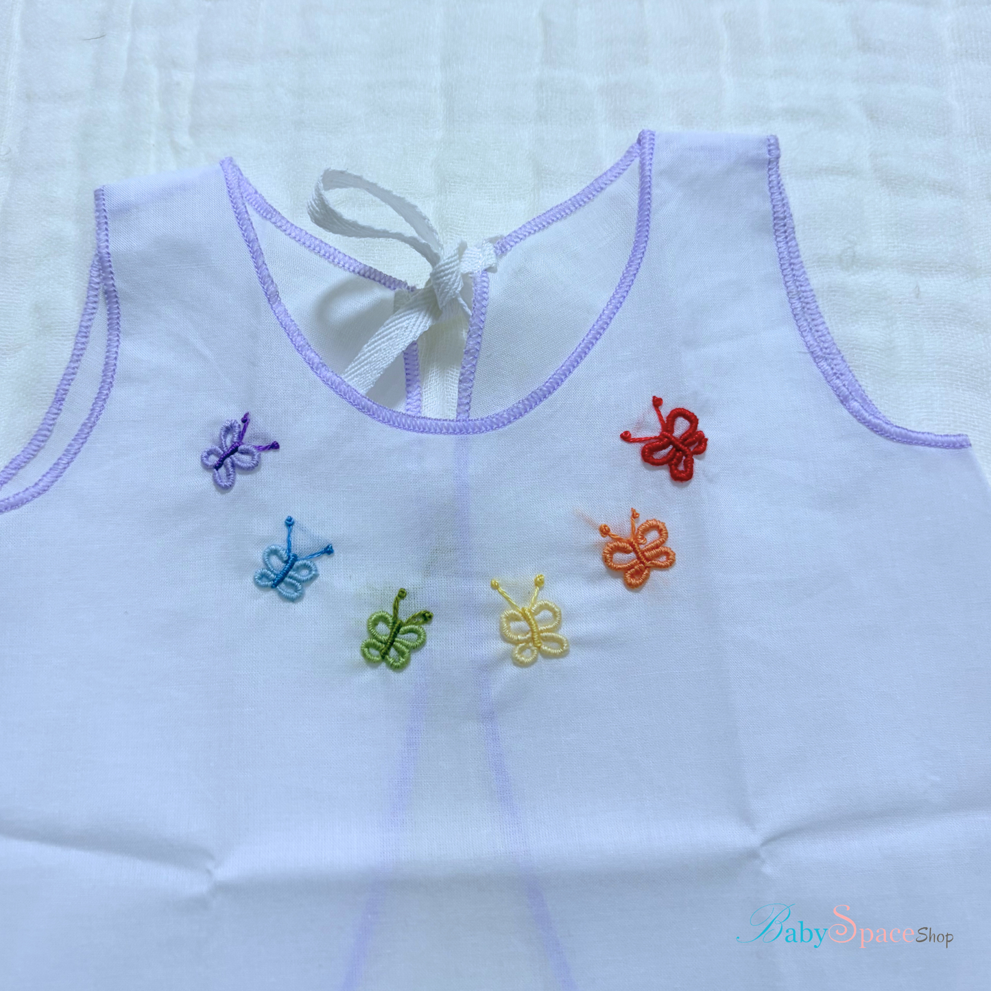 Handmade Newborn Shirt/Dress - Muslin Purple Border