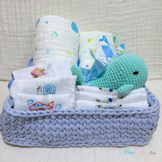 Crochet Basket Baby Hamper Gift - Whale