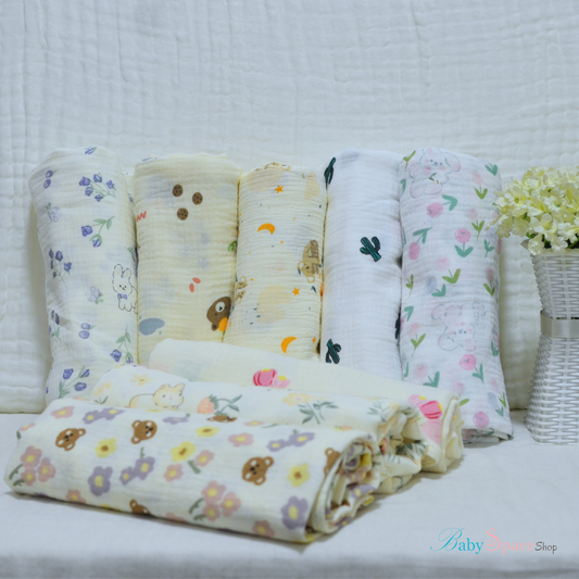 Double Crepe Muslin Cotton Receiving Baby Blanket 90x90cm