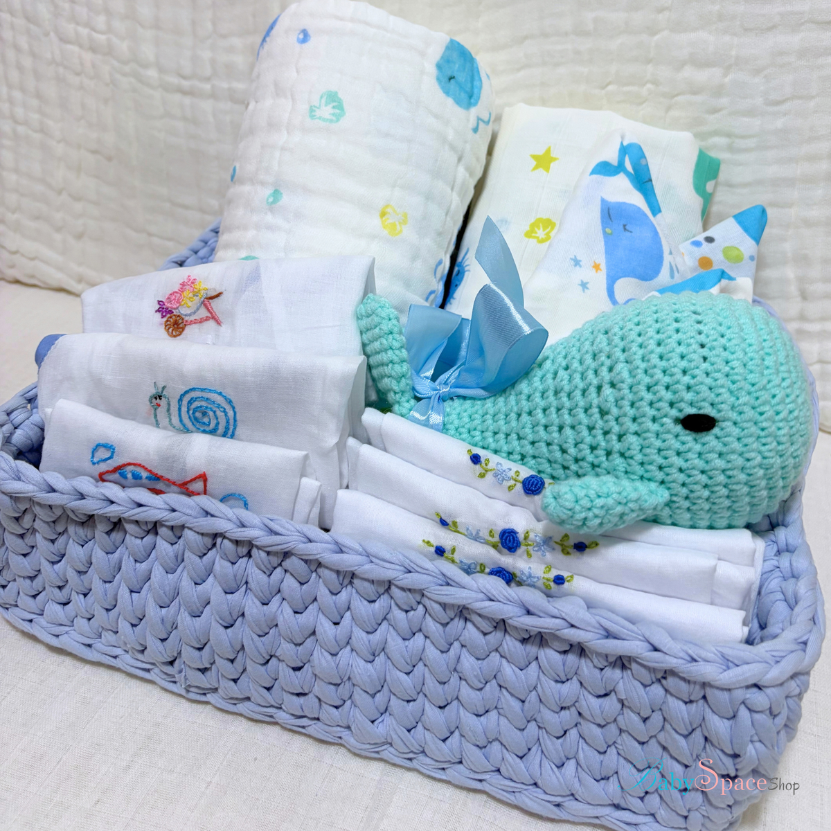 Crochet Basket Baby Hamper Gift - Whale