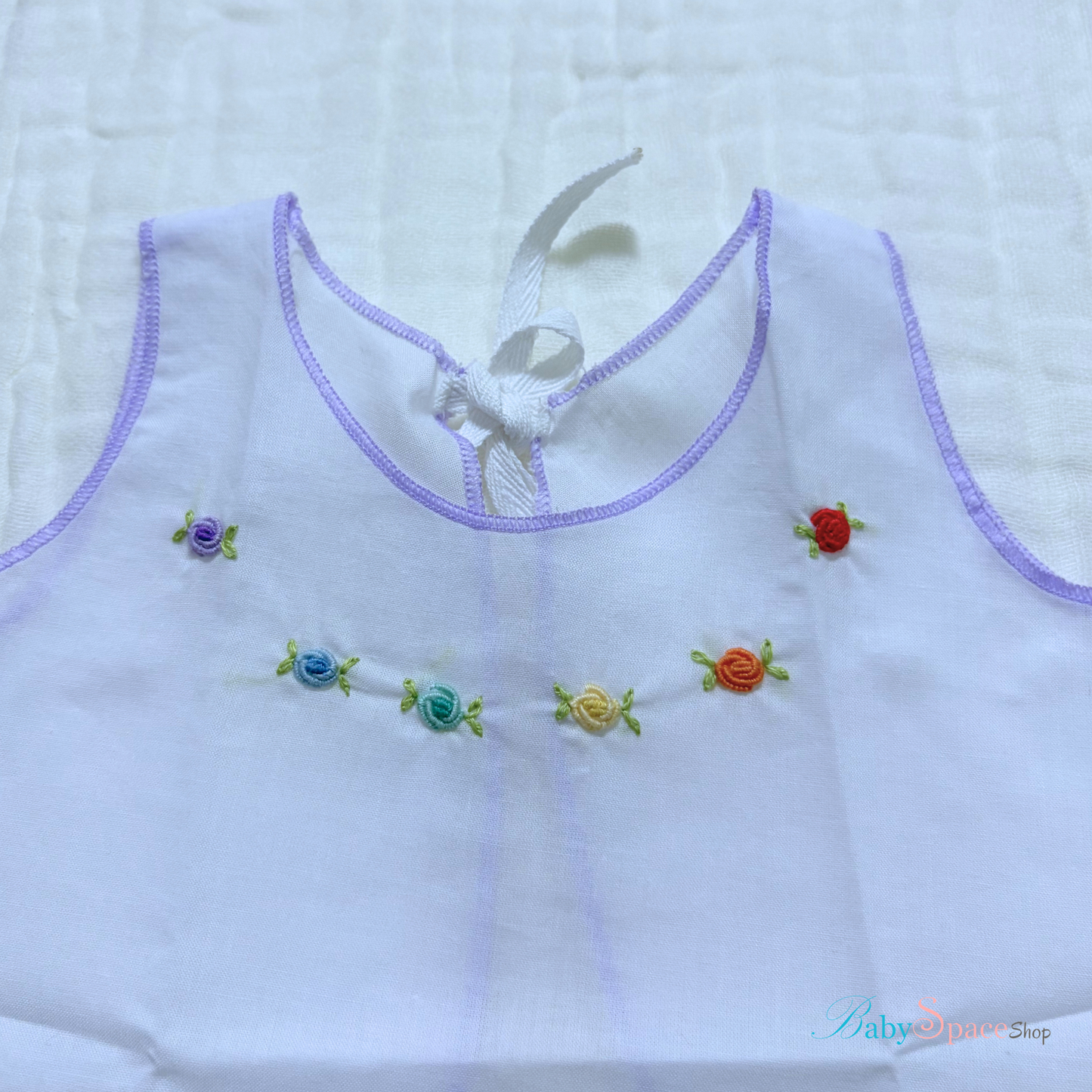 Handmade Newborn Shirt/Dress - Muslin Purple Border