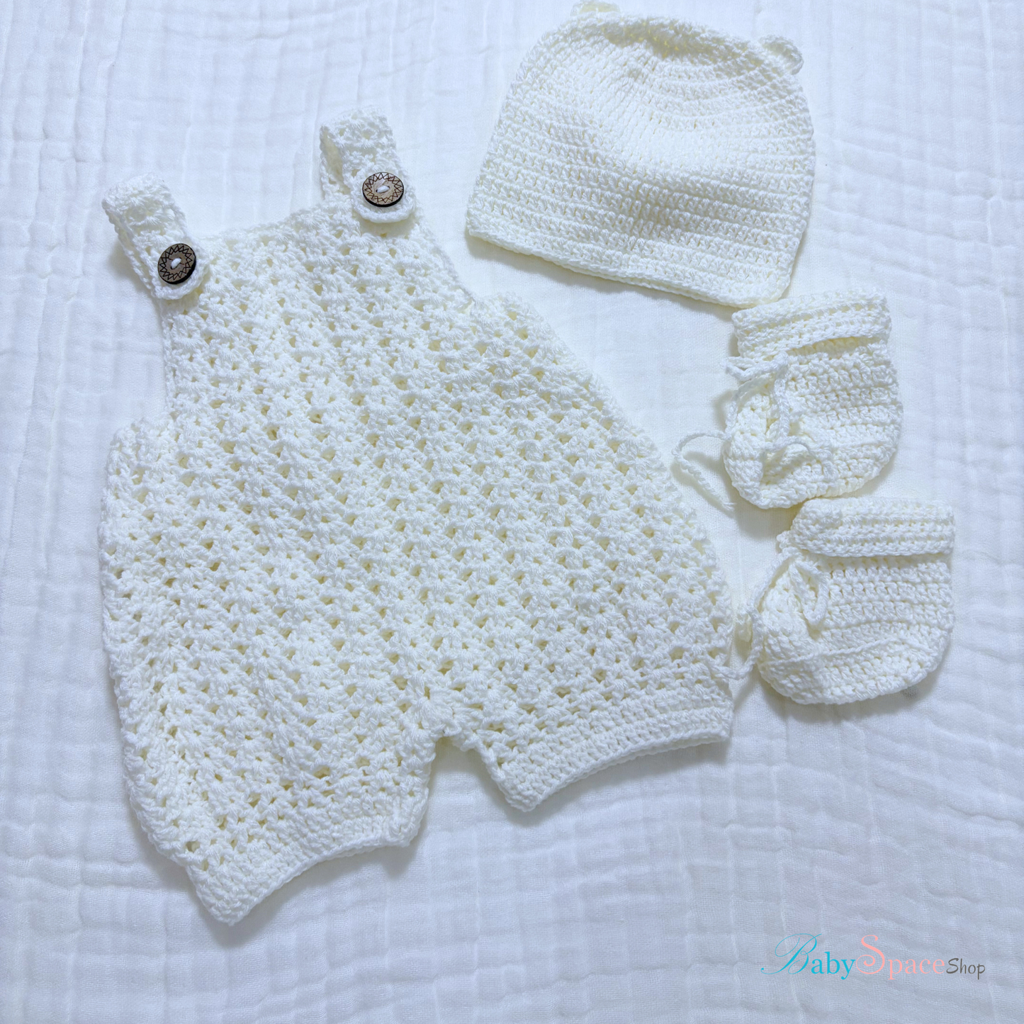 Crochet Baby Dungaree and Hat Socks -0 to 3 month size