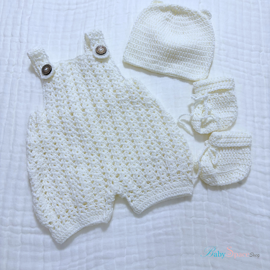 Crochet Baby Dungaree and Hat Socks -0 to 3 month size