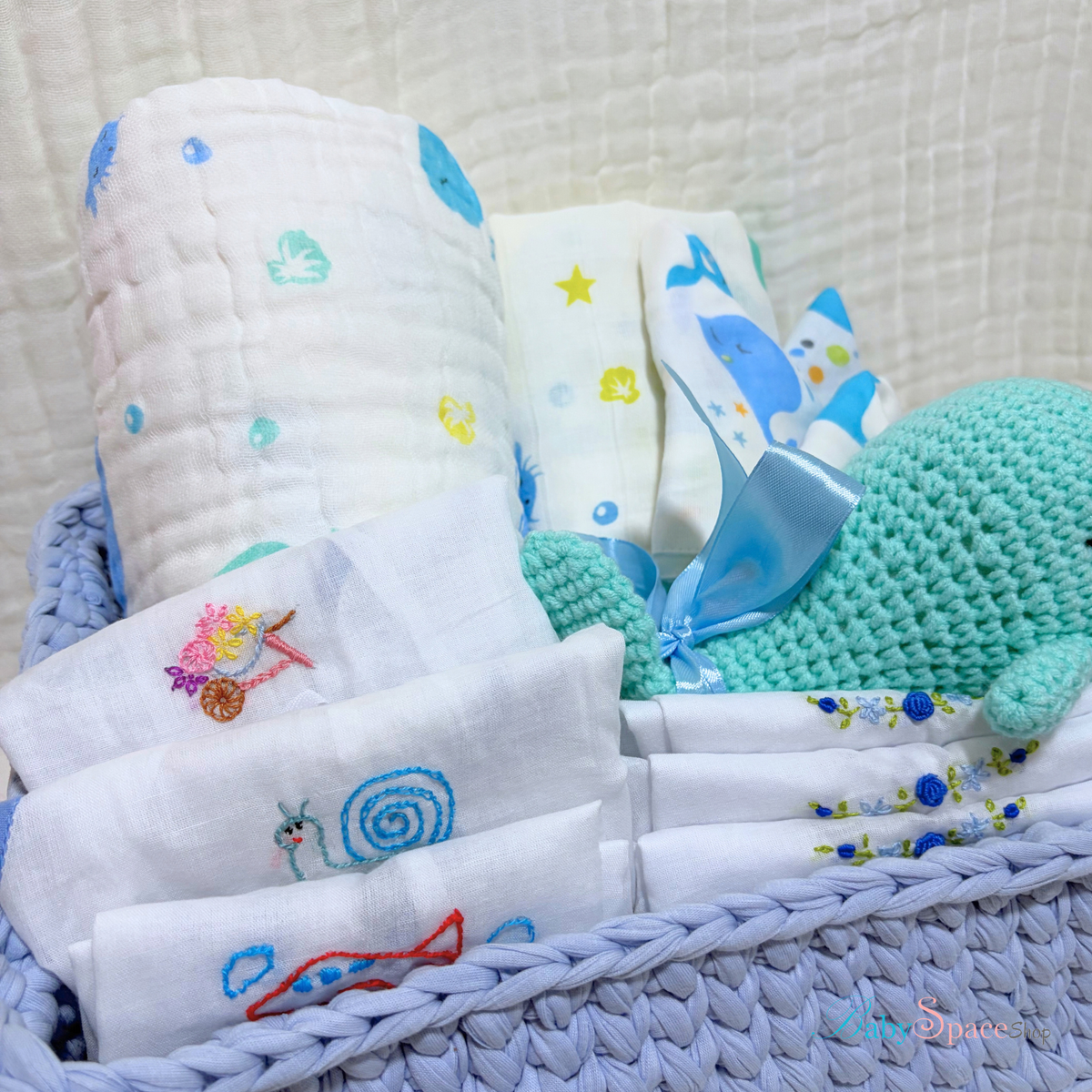 Crochet Basket Baby Hamper Gift - Whale