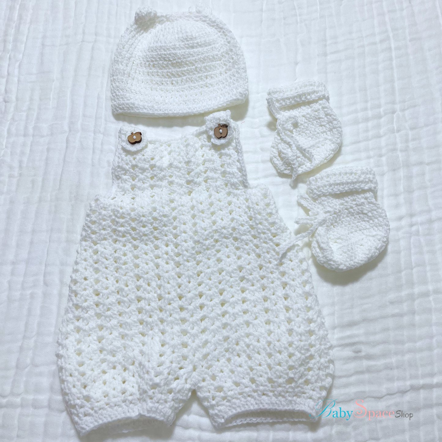 Crochet Baby Dungaree and Hat Socks - 0 to 3 month size