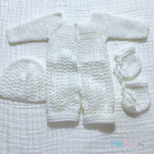 Crochet Baby Ful Body Suit With Hat and Socks - Newborn Size