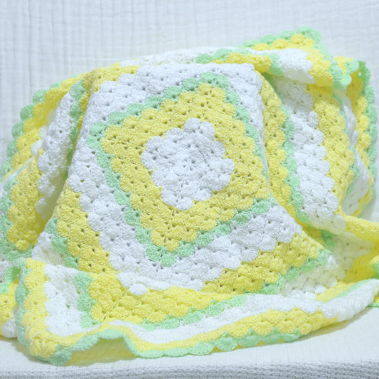 Handmade Crochet Baby Blanket Green,Yellow - 75 x 75cm