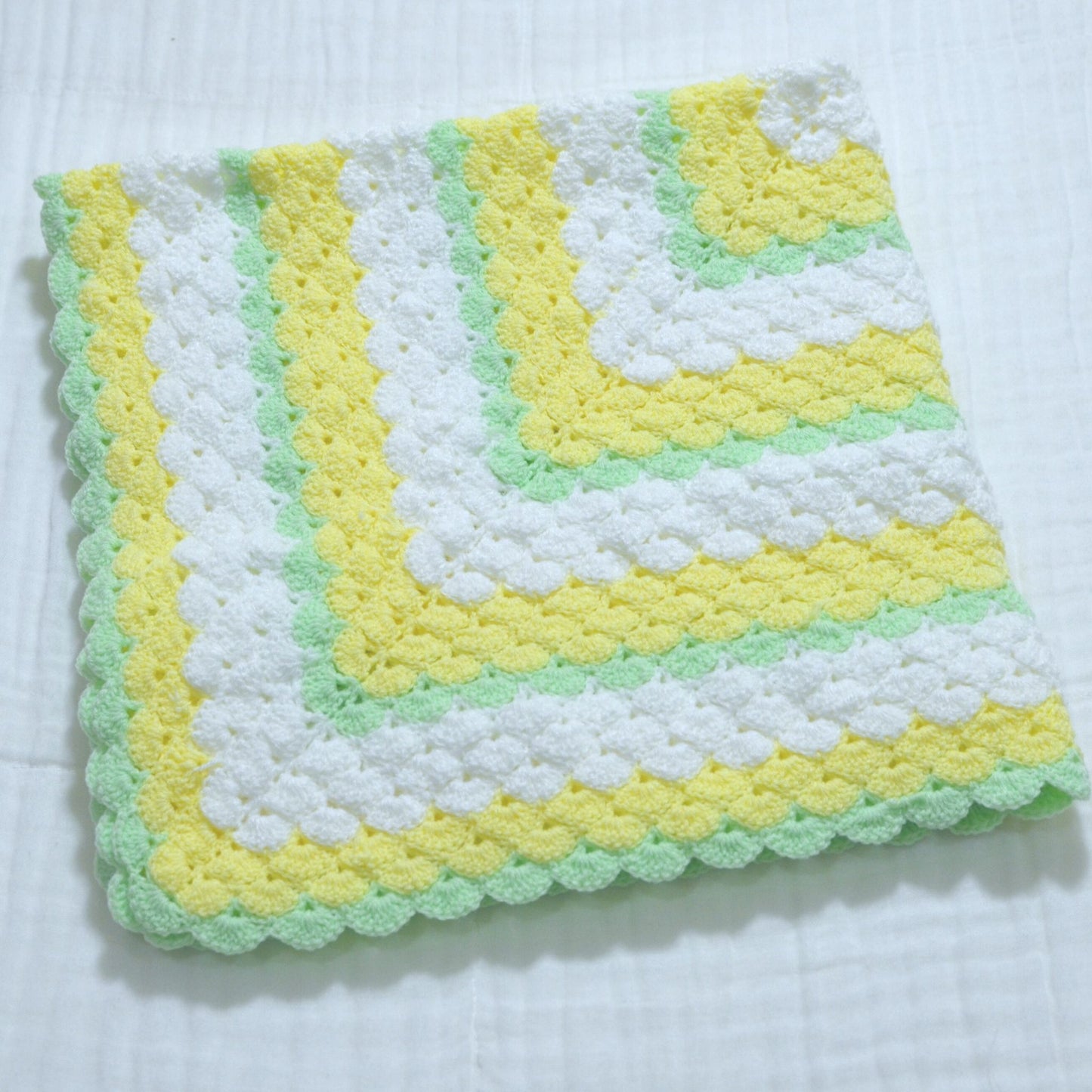 Handmade Crochet Baby Blanket Green,Yellow - 75 x 75cm