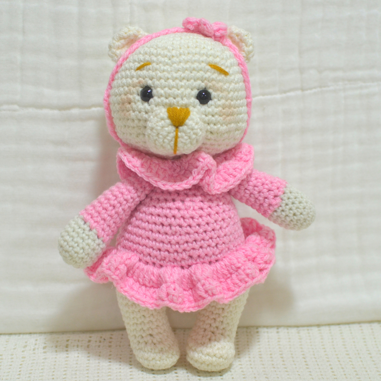 Handmade Crochet Bear Pink Dress