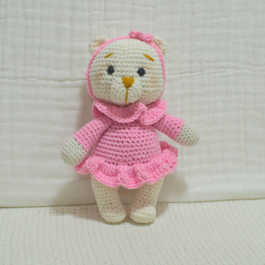 Handmade Crochet Bear Pink Dress