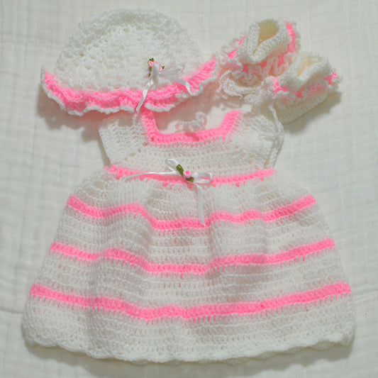 Crochet Baby Dress with Hat & Socks - 0 to 3 month
