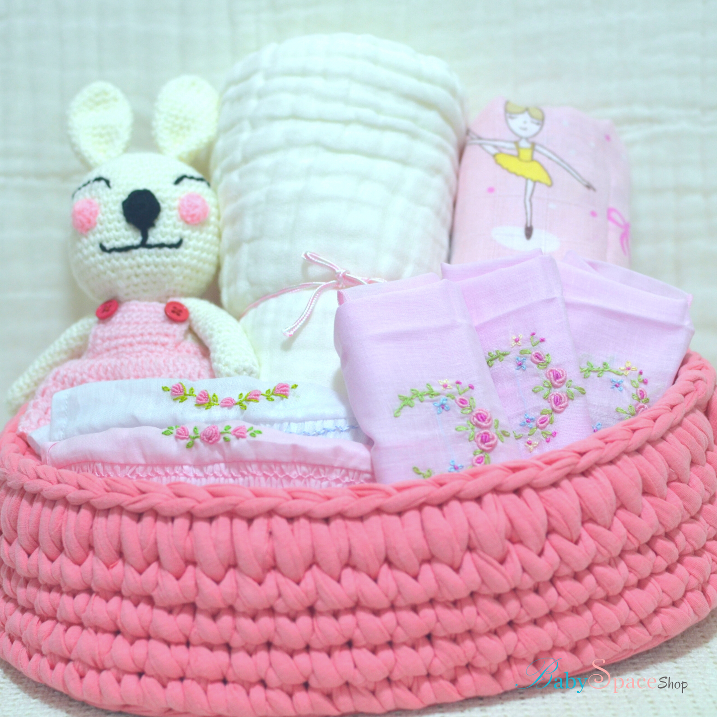 Crochet Basket Baby Hamper Gift - Pink
