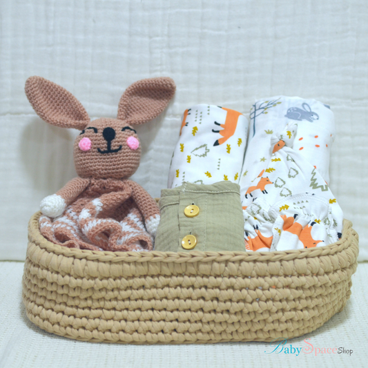 Crochet Basket Baby Hamper Gift - Brown