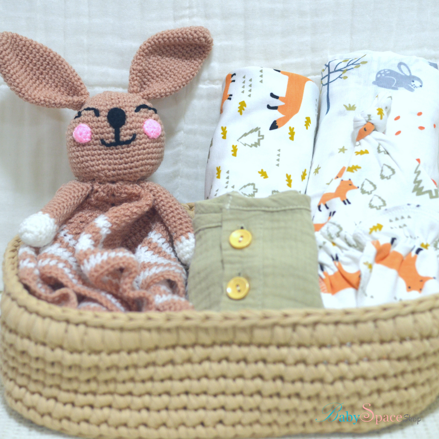 Crochet Basket Baby Hamper Gift - Brown