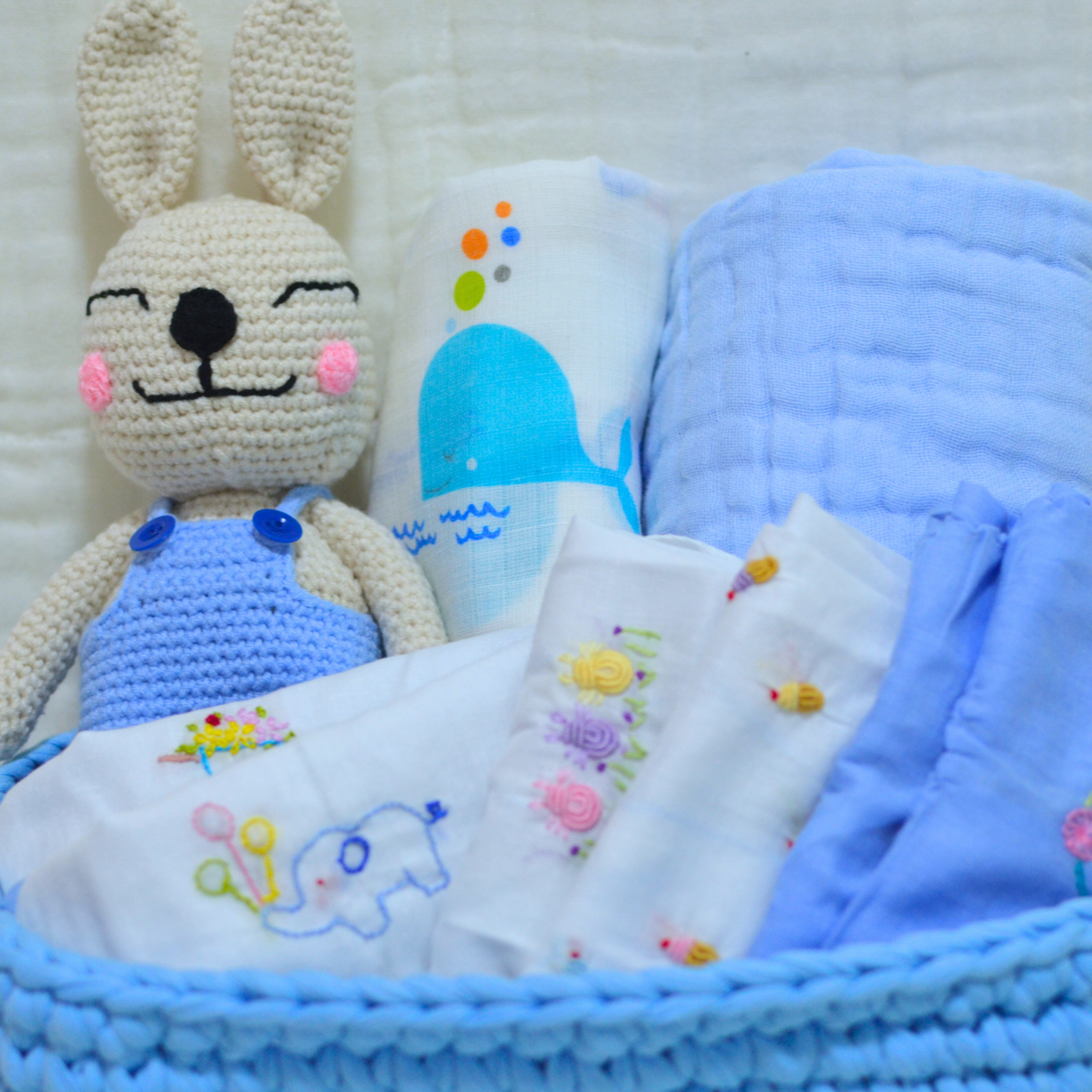 Crochet Basket Baby Hamper Gift - Blue
