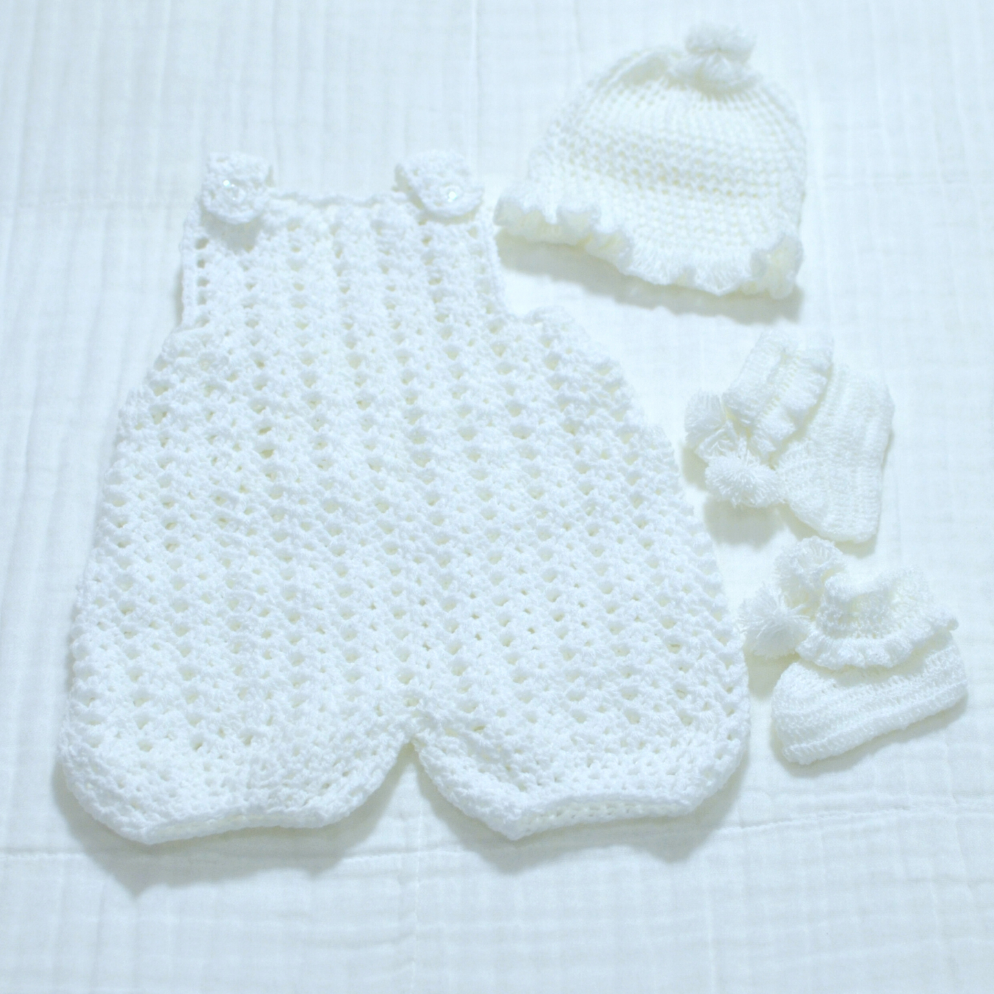 Crochet Baby Dungaree and Hat Socks - 0 to 3 month size