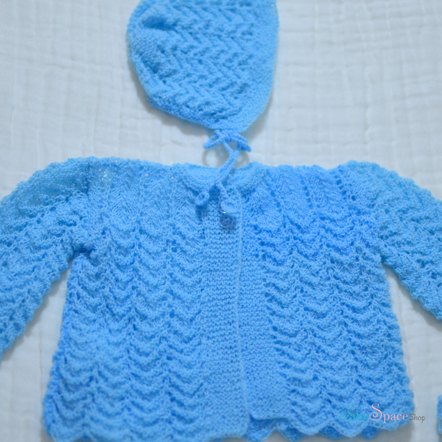 Knitted Baby Overcoat, Hat, Socks, Mittens Set White