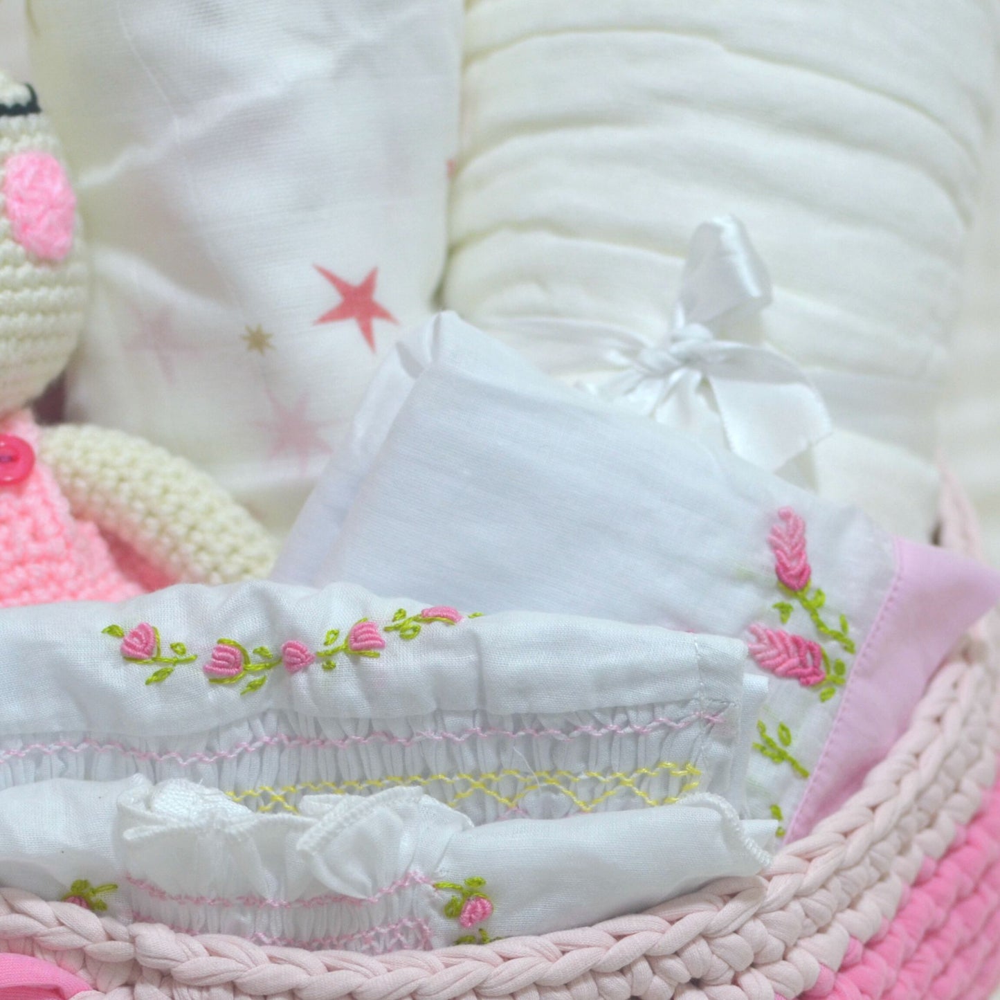 Crochet Basket Baby Hamper Gift - Pink
