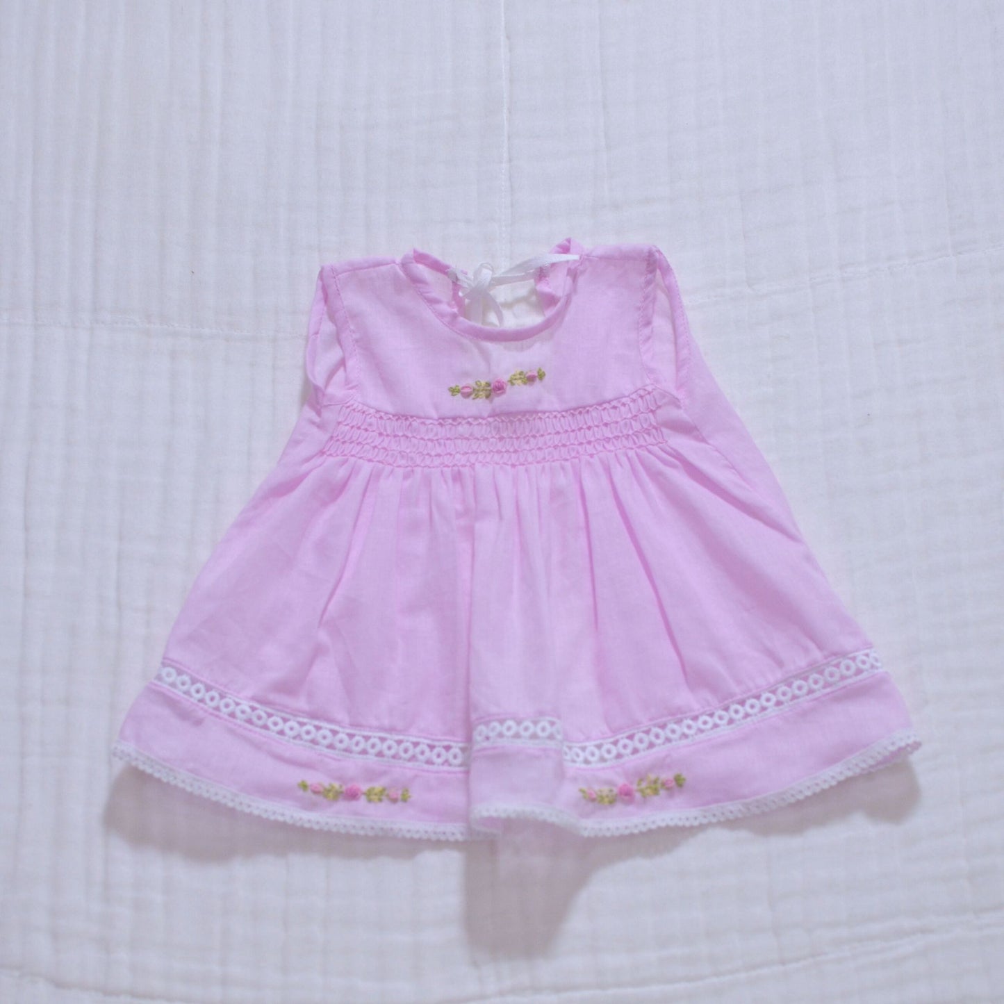 Handmade Smocked Newborn Dress Pink,Yellow - 0 to 3 month