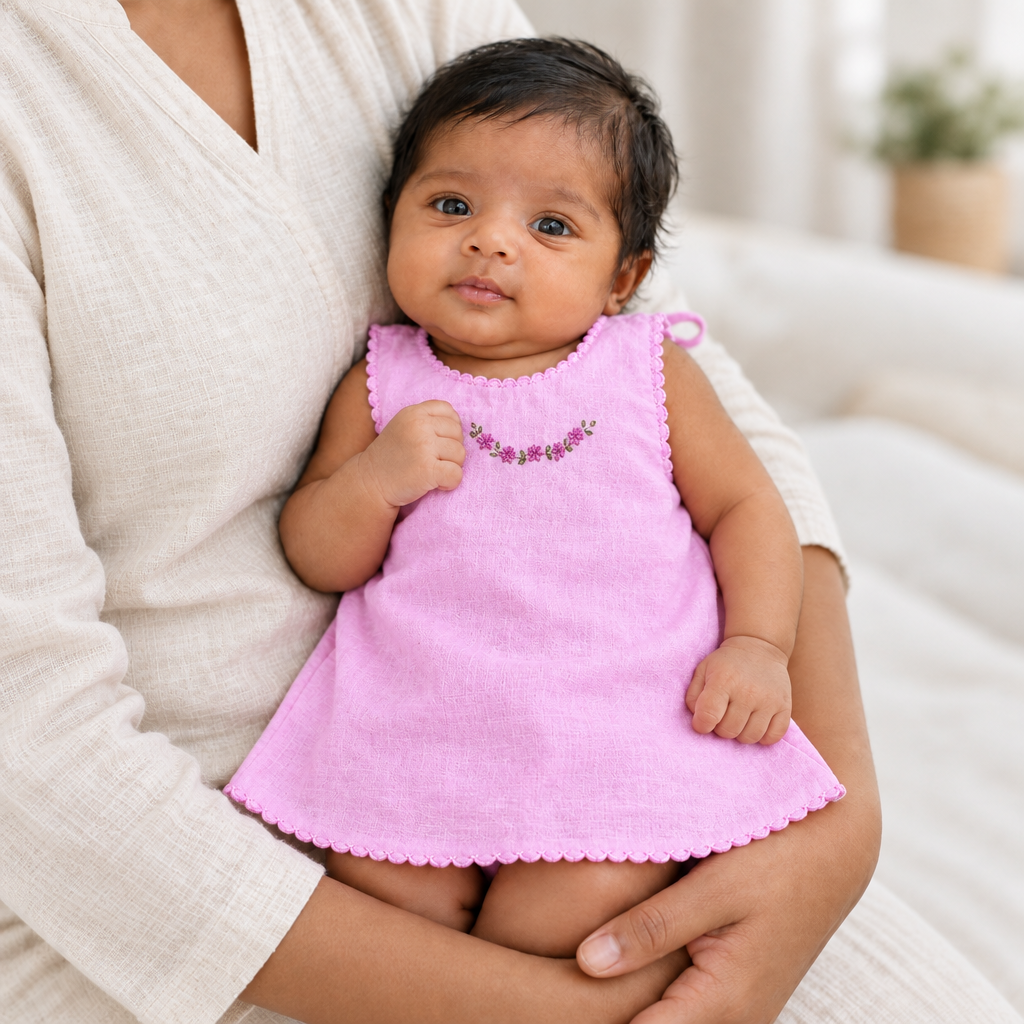 Square version of the baby in the handmade embroidered shirt