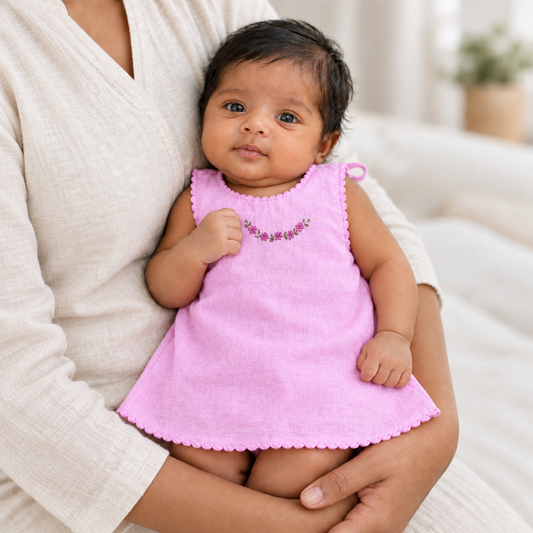 Square version of the baby in the handmade embroidered shirt