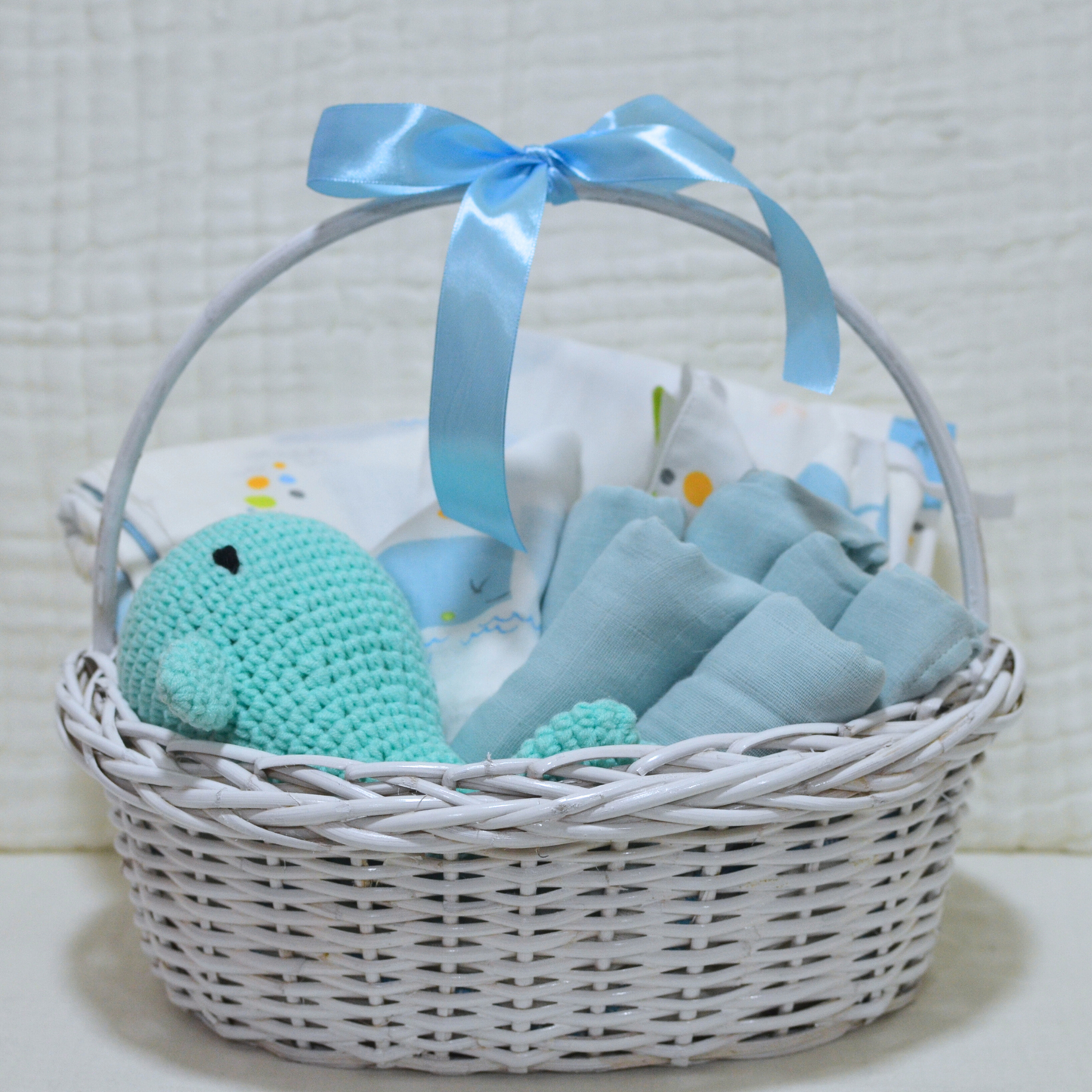 Baby Whale Blanket WashCloth Basket Gift Hamper