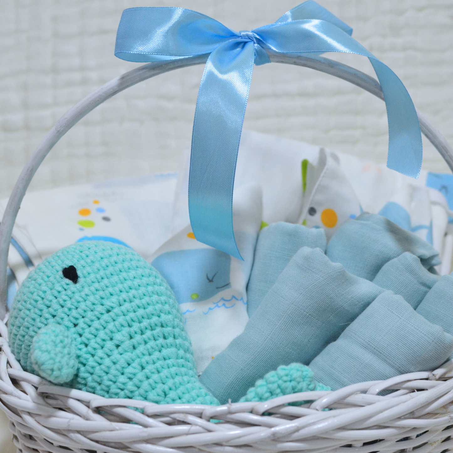 Baby Whale Blanket WashCloth Basket Gift Hamper