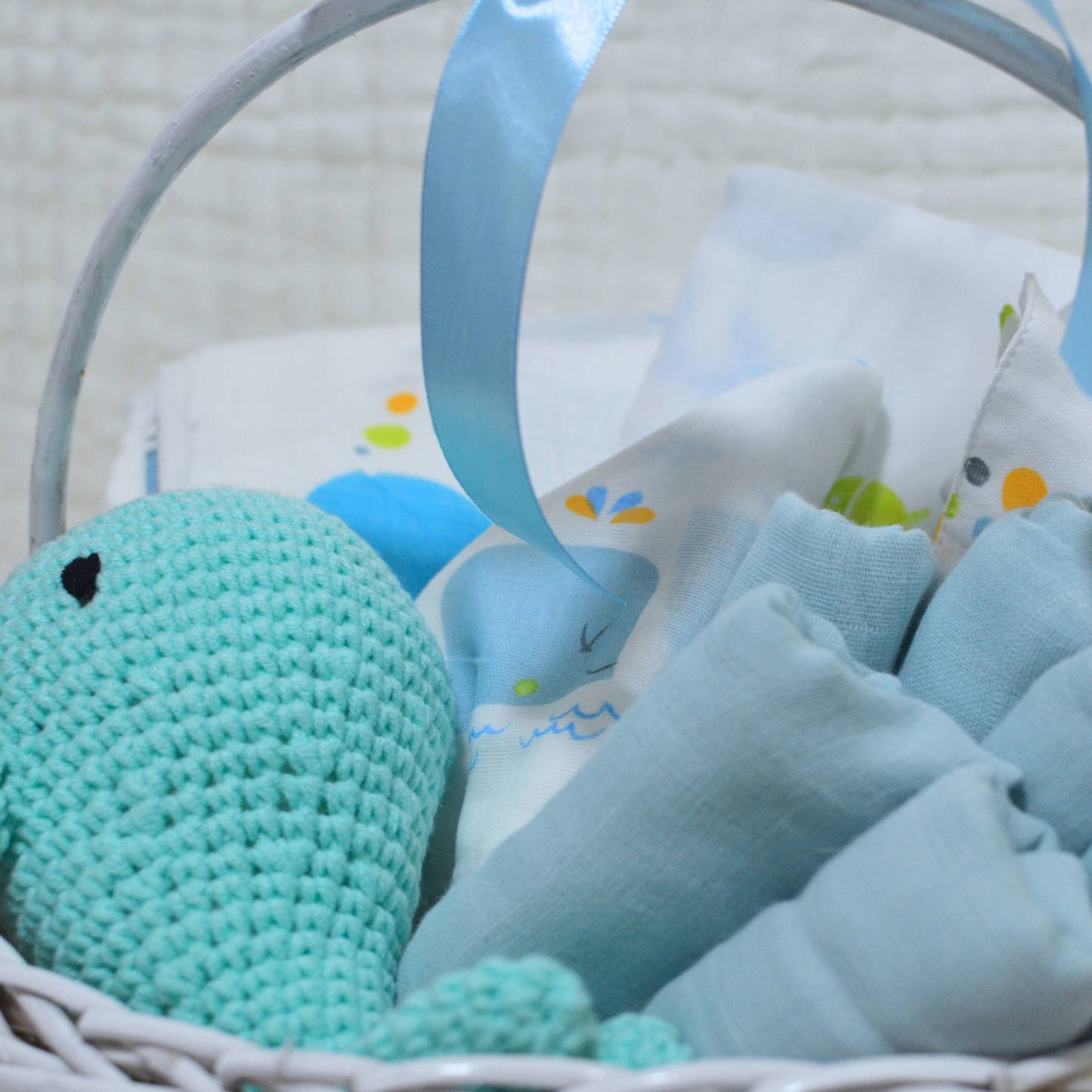 Baby Whale Blanket WashCloth Basket Gift Hamper